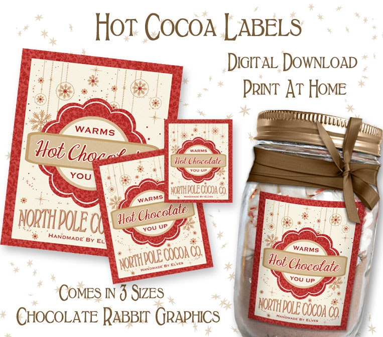 Printable Hot Cocoa Chocolate Labels Digital Download Vintage Style