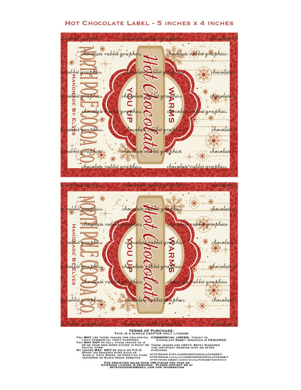 Printable Hot Cocoa Chocolate Labels Digital Download Vintage Style