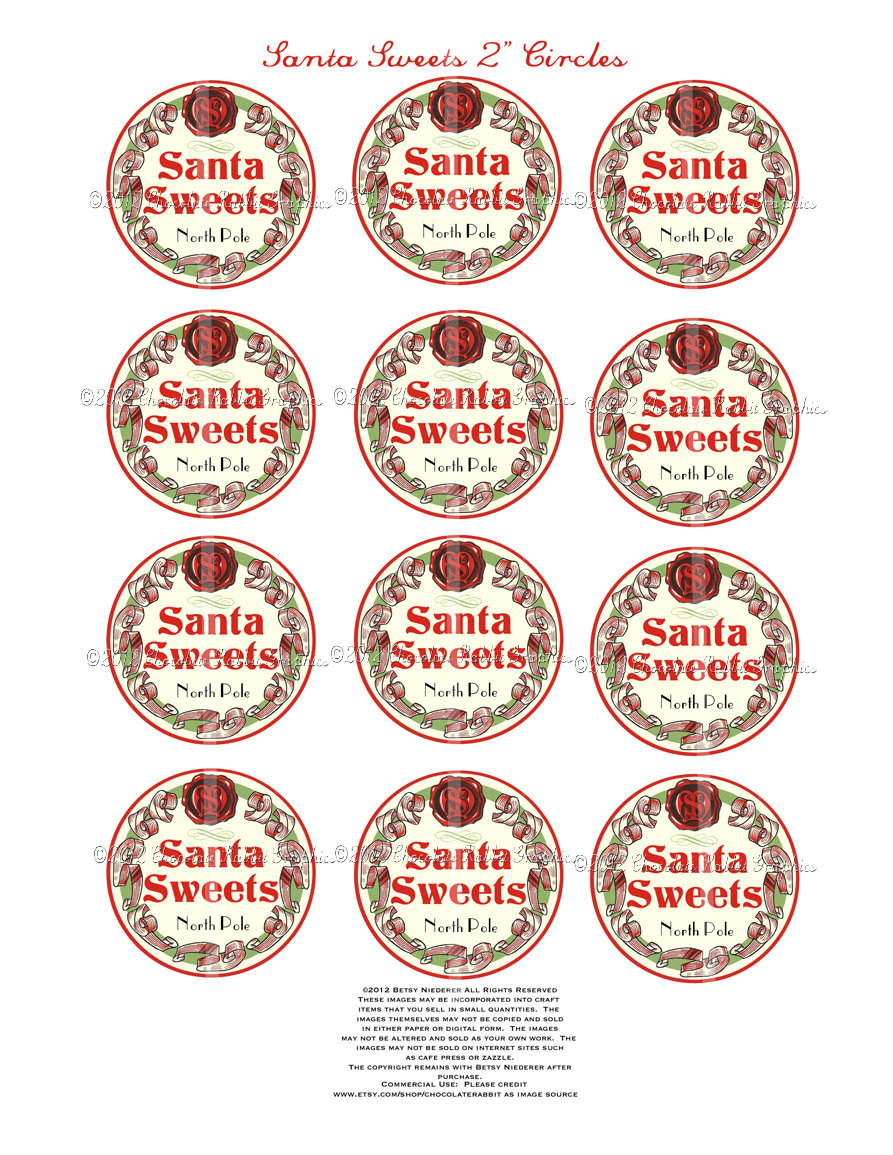 Vintage Christmas Candy Label Digital Download Printable Image Santa ...
