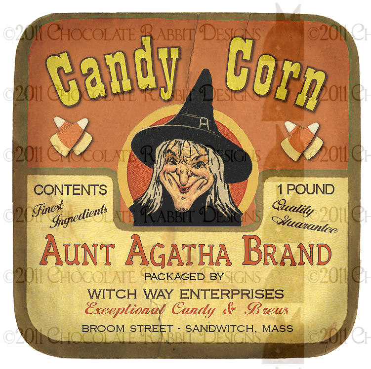 vintage halloween witch candy label digital download