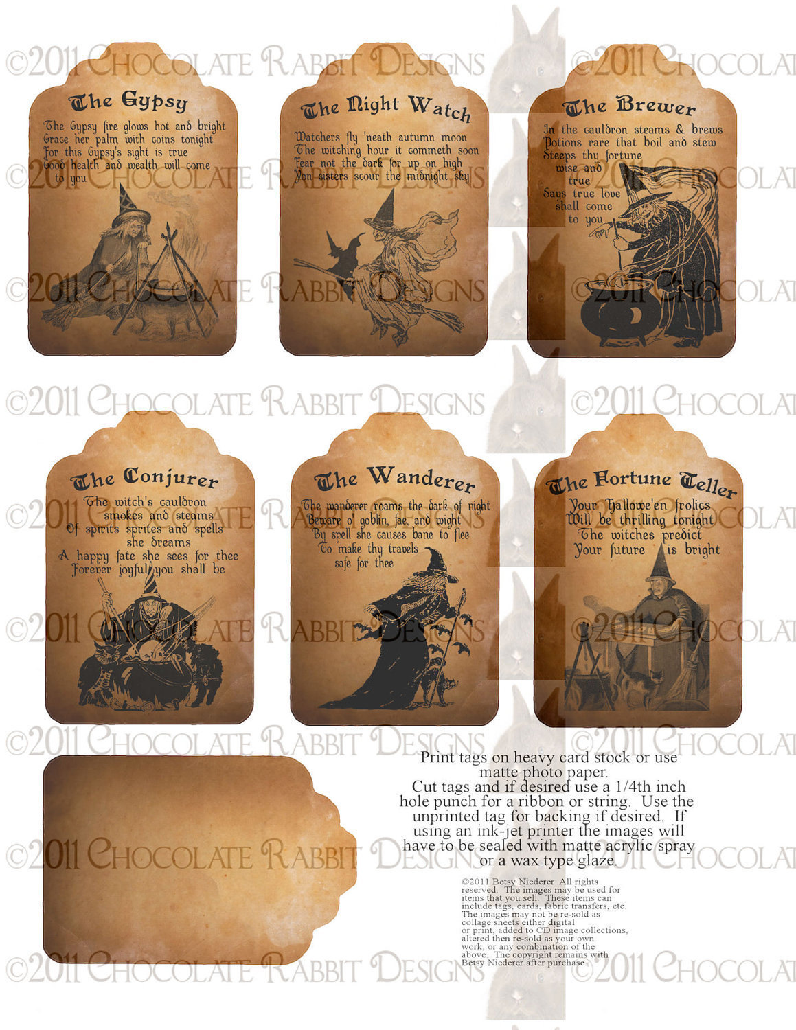 vintage halloween witch fortune teller tag digital download printable