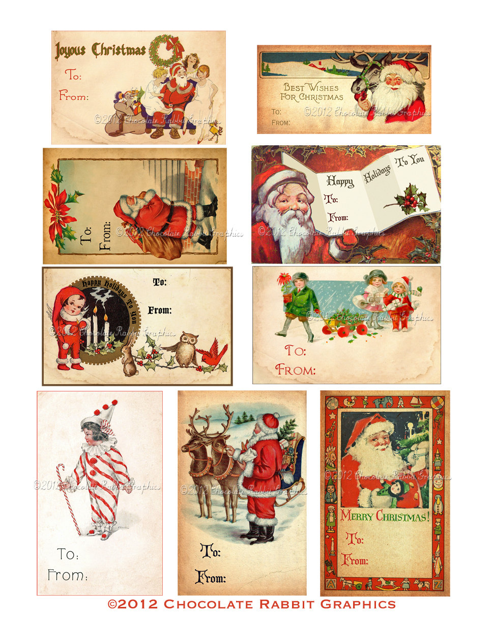 Vintage Christmas Gift Tags Digital Download Printable Collage Sheet ...